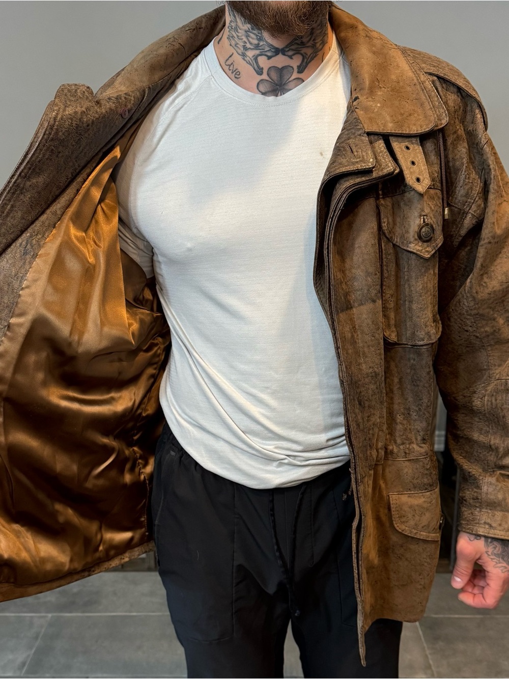 Men's Distressed Brown Suede Trench Coat - Utility Style - Picture 2 of 6